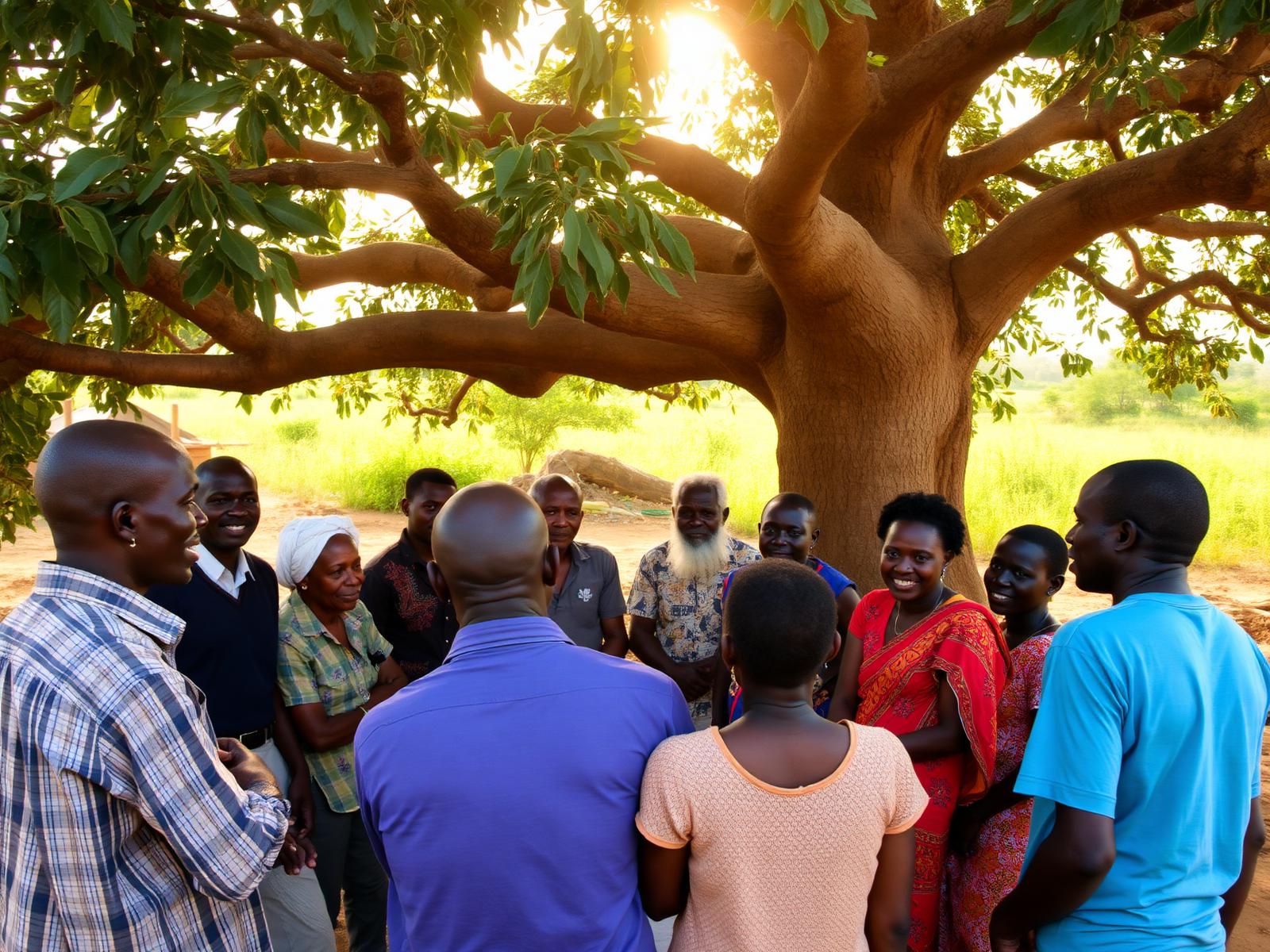 Community members in Northern Ghana with solar installations